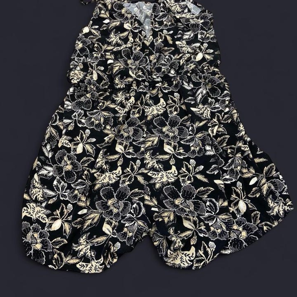 Old Navy Black and Cream Floral Jumpsuit